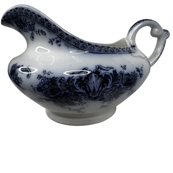 Antique Marlborough England Flow Blue Gravy Boat Porcelain  John Maddock & Sons - Picture 1 of 14